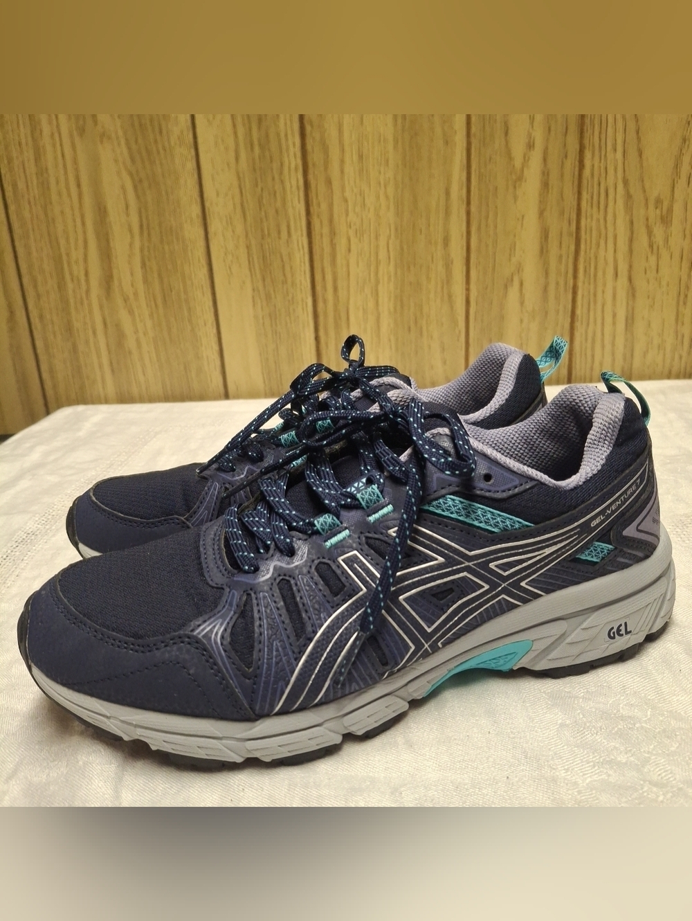 Asics Gel Venture 7 Shoes Womens Sz 8.5 Blue Black Silver Running Trail Sneakers